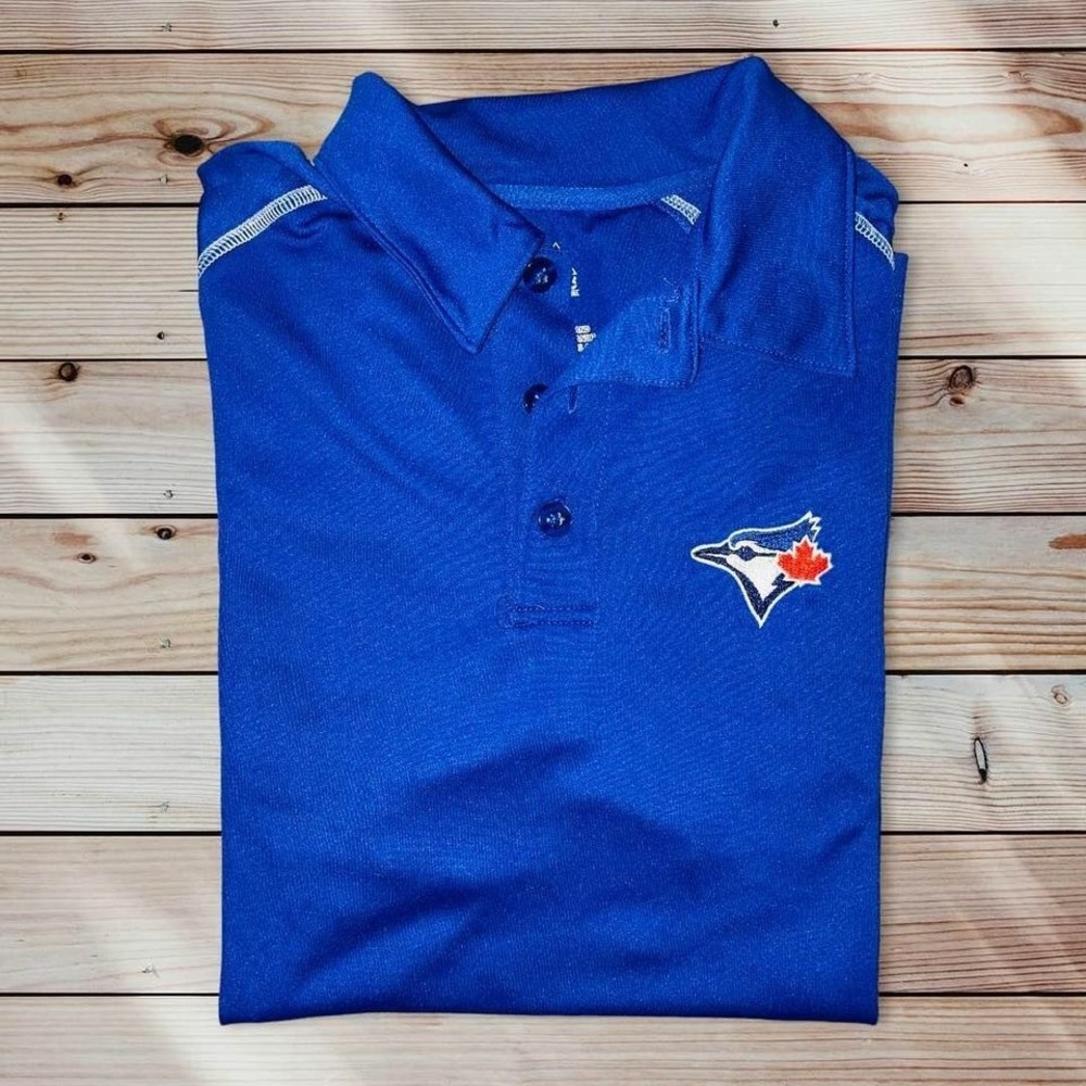 C5 Toronto Blue Jays Shirt Top Polo Men's Small Blue Majestic Fan Gear Game